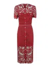 Self-portrait Midi Red Dress With Jewel Buttons In Rojo