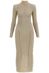 Self-portrait Ribbed Lurex Knit Turtleneck Maxi Dress In Gold