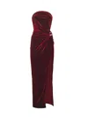 Self-portrait Velvet Bustier Dress With Chain Detail In Burgundy