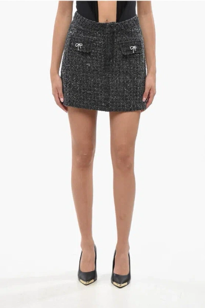 Self-portrait Melange Miniskirt With Jewels Details In Black