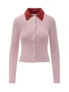 Self-portrait Self Portrait Women Wool Cardigan With Contrasting Collar In Pink