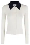 Self-portrait Button-front Cream Merino Wool Cardigan With Contrasting Collar In White