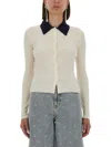 Self-portrait Button-front Cream Merino Wool Cardigan With Contrasting Collar