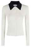 Self-portrait Button-front Cream Merino Wool Cardigan With Contrasting Collar In Neutral