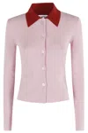 Self-portrait Wool Cardigan With Contrasting Collar In Pink