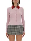 Self-portrait Wool Cardigan With Contrasting Collar In Pink