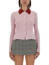 Self-portrait Wool Cardigan With Contrasting Collar In Pink