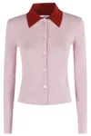 Self-portrait Wool Cardigan With Contrasting Collar In Pink