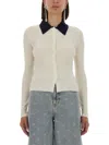 Self-portrait Button-front Cream Merino Wool Cardigan With Contrasting Collar In White