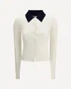 Self-portrait Button-front Cream Merino Wool Cardigan With Contrasting Collar In White