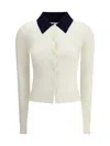 Self-portrait Button-front Cream Merino Wool Cardigan With Contrasting Collar In White
