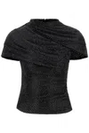 Self-portrait Crystal-embellished Draped Mesh Top In Black
