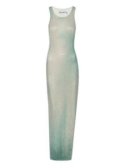 Pre-owned Self-portrait Mesh Crystal-embellished Maxi Dress In Green