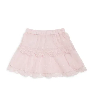 Self-portrait Kids' Mesh Embroidered Mini Skirt In Pink