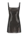 Self-portrait Gunmetal Grey Dress With Thin Straps And All-over Rhinestone Application In Tech Fabric Woman In Gray