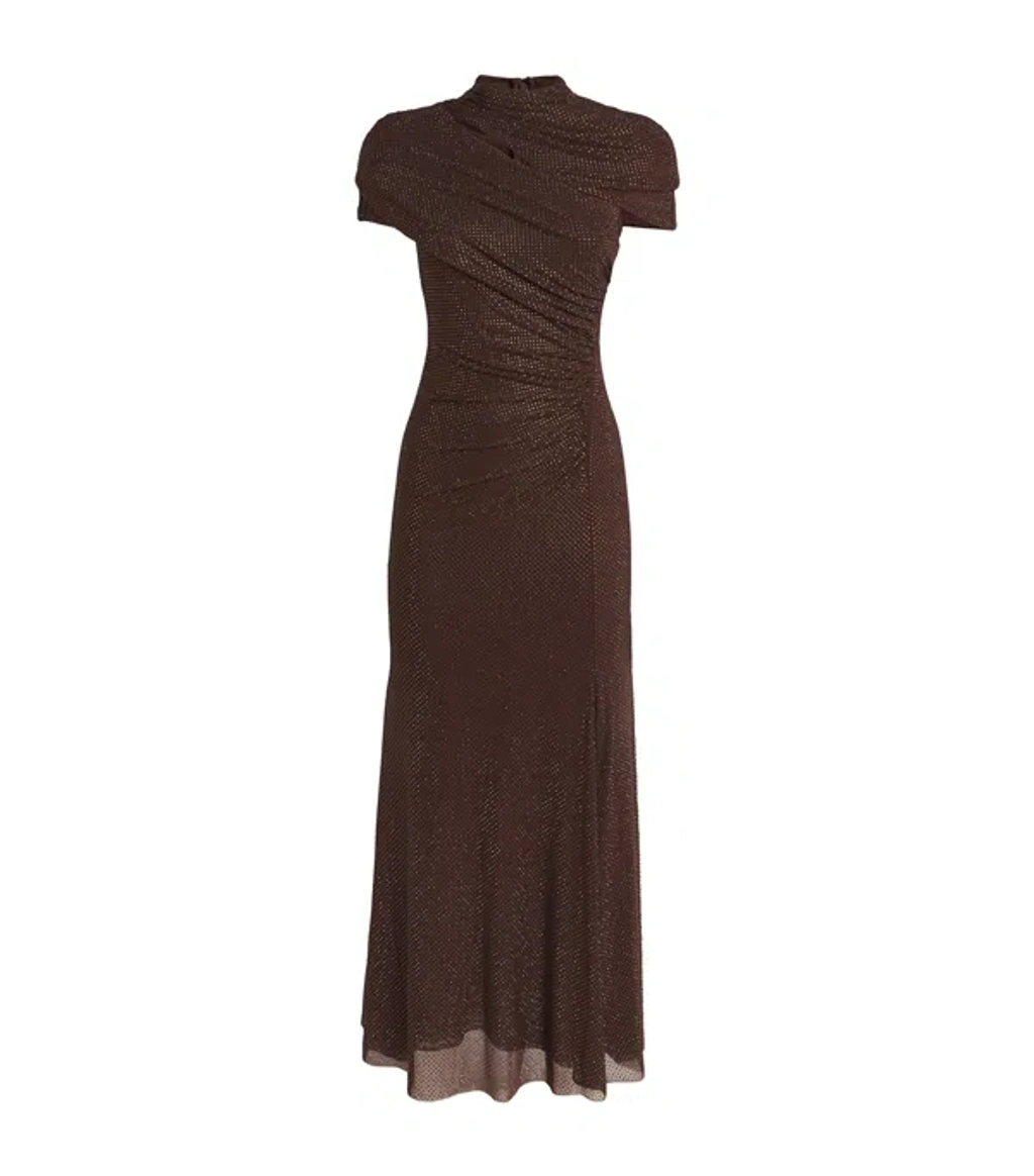 self portrait brown rhinestone dress self-portrait - Brown Rhinestone Maxi Dress