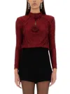 Self-portrait Embellished Fishnet Blouse In Red