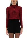 Self-portrait Embellished Fishnet Blouse In Red