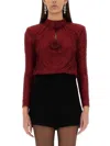 Self-portrait Embellished Fishnet Blouse In Red