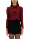 Self-portrait Embellished Fishnet Blouse In Red