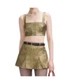 Self-portrait High-waisted Gold Jacquard Skort With Removable Belt In Green