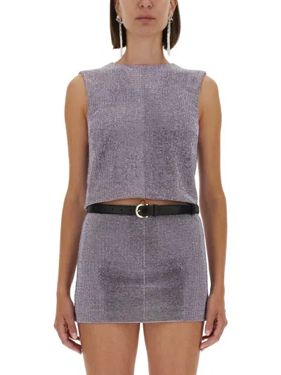 Self-portrait Metal Mesh Top In Purple