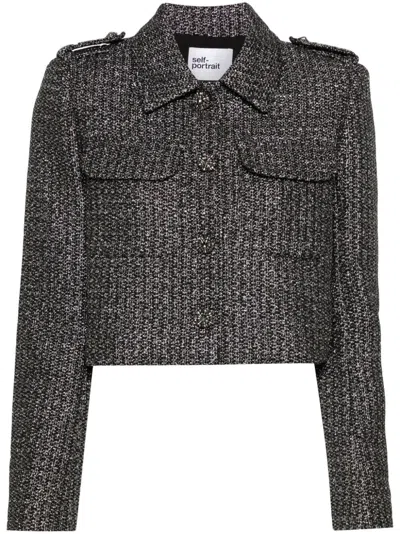 Self-portrait Long-sleeved Casual Jacket In Black