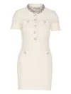 Self-portrait Mini Dress With Knit Tweed Texture And Crystal Accents In Neutral
