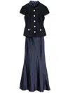 Self-portrait Layered Embellished Metallic Bouclé-tweed And Satin Maxi Dress In Blue