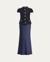 Self-portrait Layered Embellished Metallic Bouclé-tweed And Satin Maxi Dress In Blue