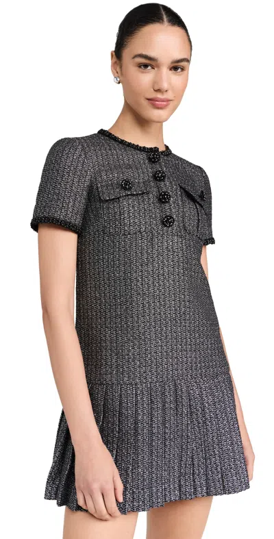 Self-portrait Metallic Boucle Pleated Mini Dress In Black