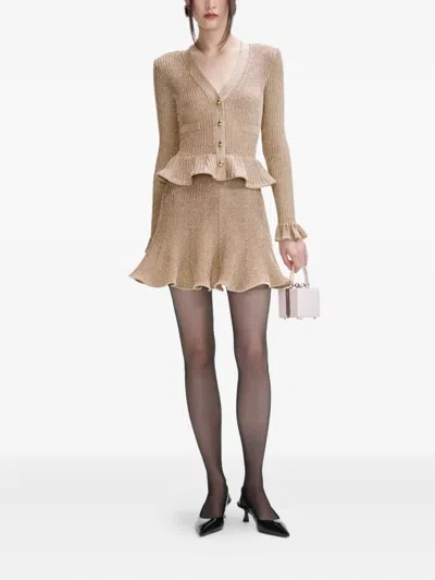 SELF-PORTRAIT METALLIC-EFFECT RUFFLED KNIT DRESS
