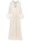 Self-portrait Feather-trimmed Metallic Plisse Maxi Dress In Gold