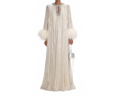 Self-portrait Metallic Feather Maxi Dress In Yellow In Neutral