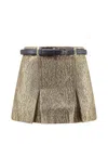 Self-portrait High-waisted Gold Jacquard Skort With Removable Belt