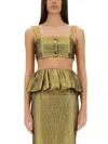 Self-portrait Metallic Jacquard Crop Top In Gold