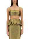 Self-portrait Metallic Jacquard Crop Top In Gold