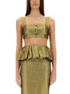 Self-portrait Metallic Jacquard Crop Top In Gold