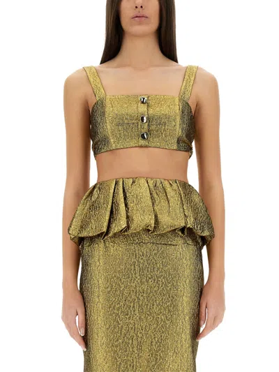 Self-portrait Self Portrait Metallic Jacquard Crop Top In Gold
