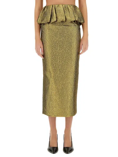 Self-portrait Metallic Jacquard Midi Skirt In Gold
