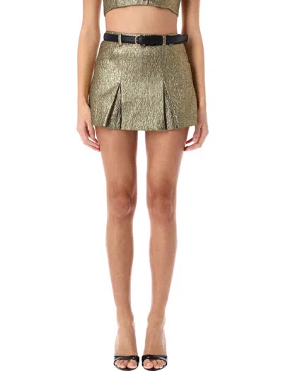 Self-portrait Metallic Jacquard Skort In Green