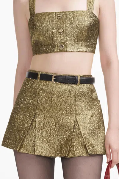 Self-portrait Metallic Jacquard Skort In Gold