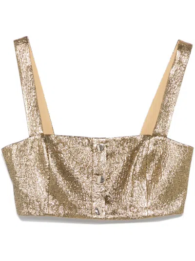 Self-portrait Gold Metallic Bandeau Top With Pleated Skirt
