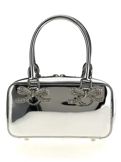 Self-portrait Metallic Leather Mini Tote Hand Bags In Silver