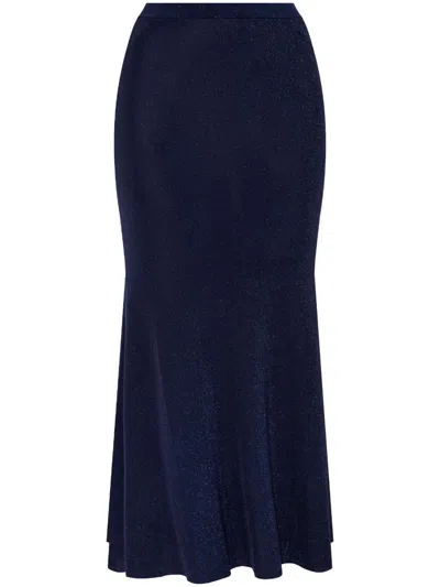 Self-portrait Metallic Midi Skirt In Blue