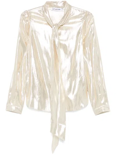 Self-portrait Metallic Pussy-bow Blouse In Yellow