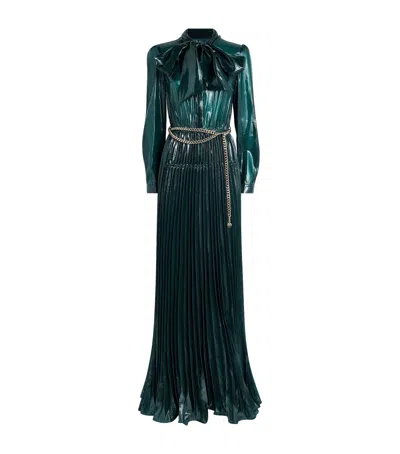 Self-portrait Metallic Pussybow Maxi Dress In Animal Print
