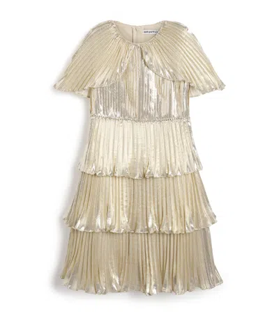 Self-portrait Kids' Metallic Tiered Cape Dress In Gold