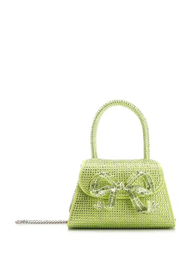 Self-portrait Micro Bag With Silver Bow In Green