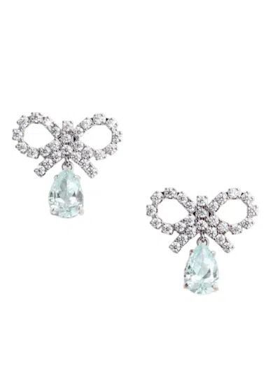 Self-portrait Micro Bow Blue Drop Earrings In White